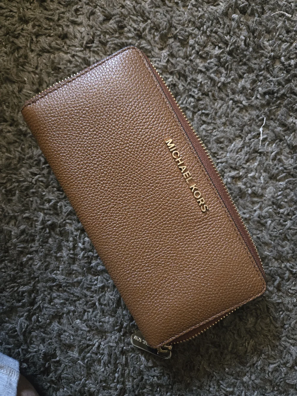 Michael Kors Chestnut Pebbled Leather Zip Wallet with Gold Logo